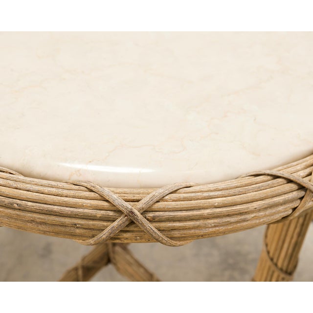 Pair of Danny Ho Fong Organic Modern Rattan Marble Tables For Sale - Image 10 of 18