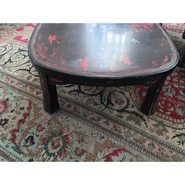 Asian Mid-Century Low Inlaid Table in Red and Black Lacquer For Sale - Image 11 of 11