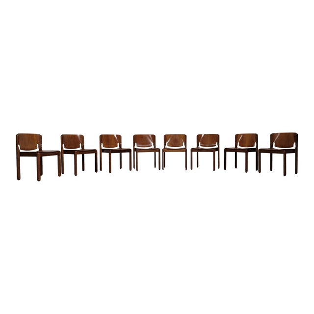 Vintage Model 122 Dining Chairs in Walnut by Vico Magistretti for Cassina, 1968, Set of 8 For Sale - Image 11 of 18