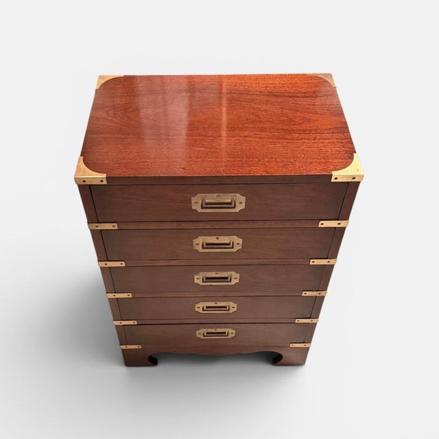 Wood Mid-Century British Campaign Style Chest of Drawers For Sale - Image 7 of 10