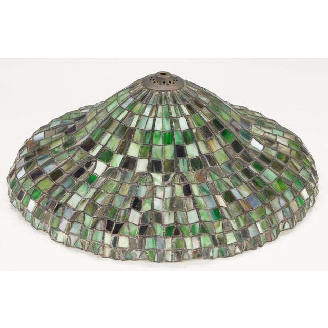 Mid-20th Century 20'' Tiffany-Style Leaded Green Slag Glass Lotus Leaf Lamp Shade For Sale - Image 14 of 18