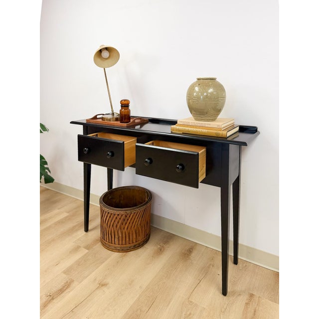 Nichols and Stone Solid Black Wood Console Two Drawers Modern Transitional For Sale - Image 15 of 16