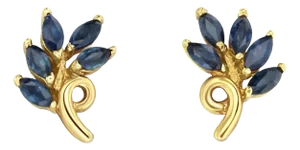 Sapphire Marquise Leaf Style Studs 14k Yellow Gold, 2 Pieces