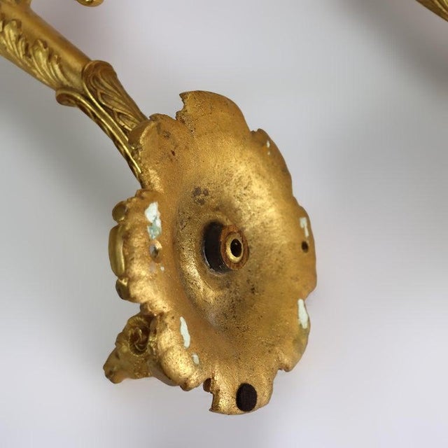 Pair Antique Napoleonic French Empire Gilt Bronze Conucopia Form Sconces 19thC For Sale - Image 6 of 8