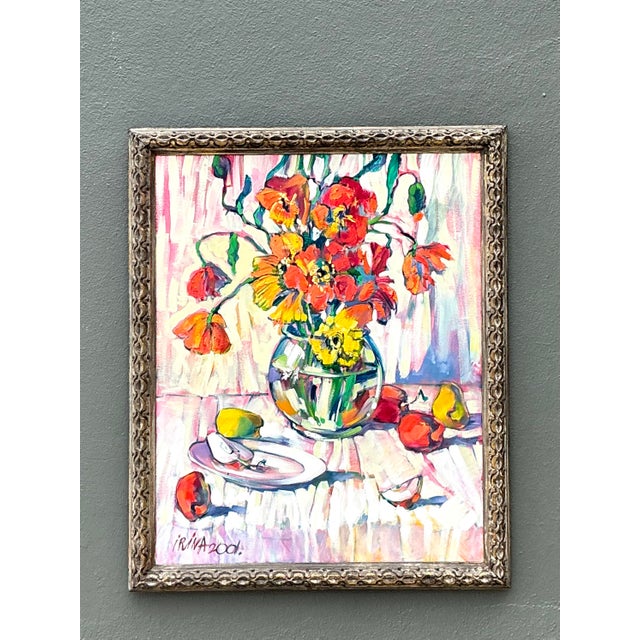 Vintage Original Oil on Canvas Floral Painting For Sale In West Palm - Image 6 of 12