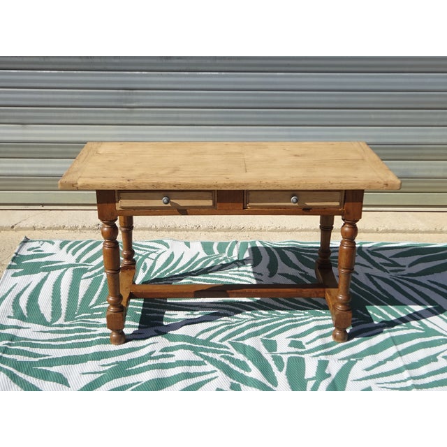 Antique, traditionally crafted solid oak desk, assembled with wooden dowels. This rustic-style desk features a beautiful...