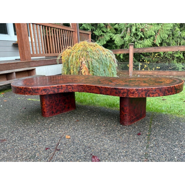 1980s Unique Mid-Century Modern Coffee Table - Sculptural Design With Leather Finish on the Top 69" For Sale In Seattle - Image 6 of 12