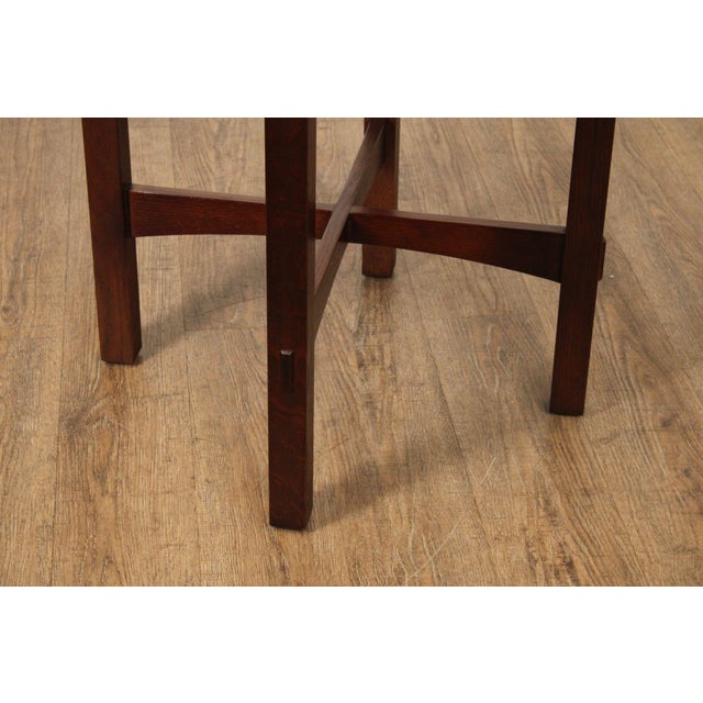 1990s Stickley Mission Collection Oak Round Lamp Table For Sale - Image 5 of 12