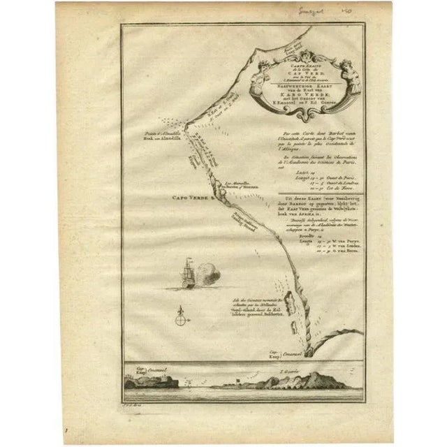 Mid 18th Century The Cape Verde Islands Coast Antique Engraving by Van Schley, 1747 For Sale - Image 5 of 5