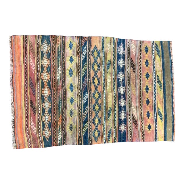 Small Antique Turkish Wool Nomadic Handmade Ethnic Tribal Kilim Rug For Sale