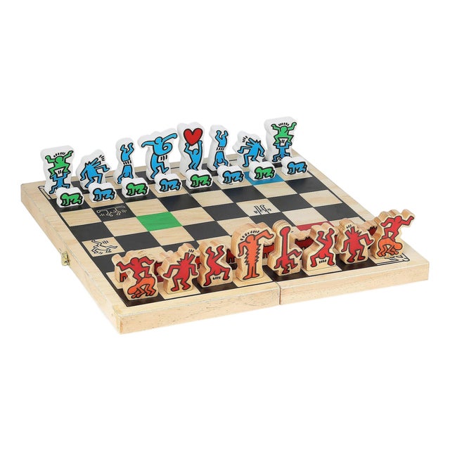 Keith Haring Chess Set Game Art Colorful Toy Wooden Box New by Vilac For Sale