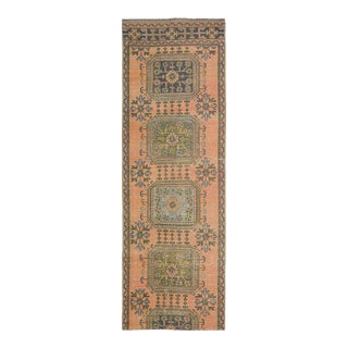 Vintage Turkish Oushak Handmade Wool Cotton Orange Runner For Sale