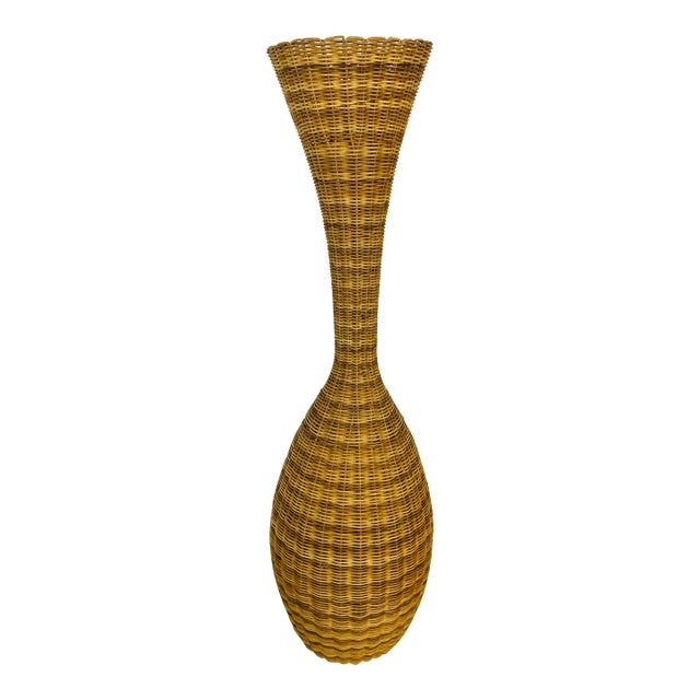 Large Vintage Wicker Vase For Sale