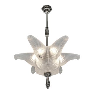 1930s French Art Deco Pendant Light Chandelier by Hanots France For Sale