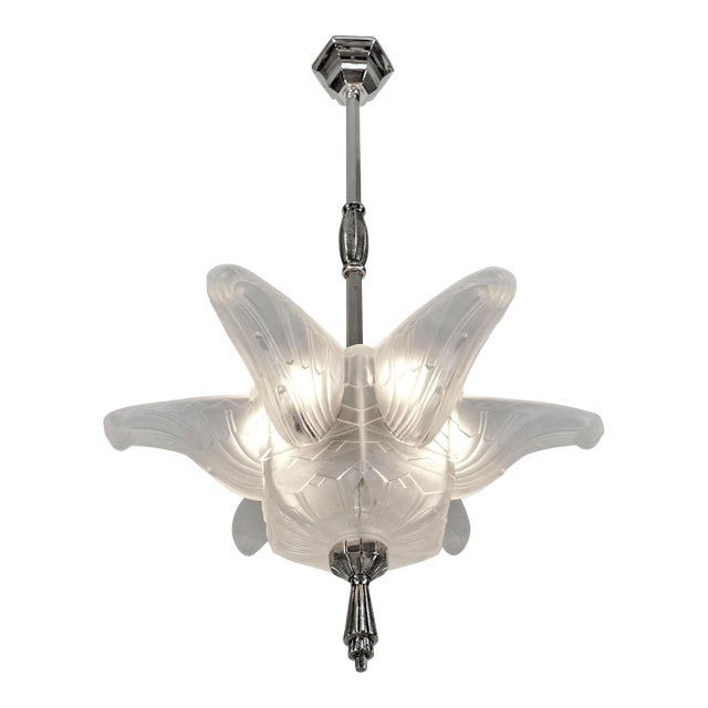 French Art Deco Pendant Light Chandelier by Hanots 1930 France For Sale
