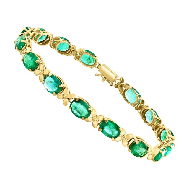 23 Carat Natural Emerald Cocktail Tennis Bracelet 14 Karat Yellow Gold For Sale - Image 15 of 18