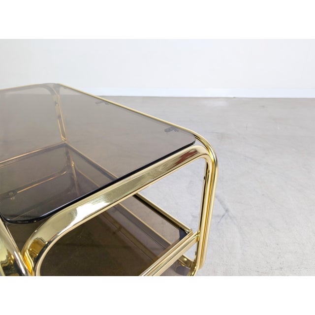 Mid-Century Modern Serving Trolley in Brass and Glass, Italy, 1970s For Sale - Image 9 of 10