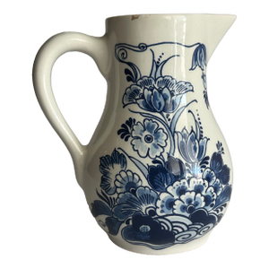 Vintage Mid 20th Century Small Royal Delft Blue & White Floral Ceramic Pitcher