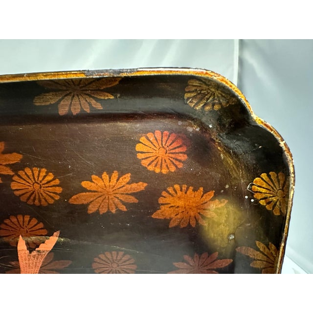Early 20th Century Antique Japanese Maki-E Lacquer Tray: Koi Fish and Floral Design For Sale - Image 5 of 9