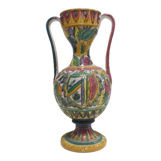 Vintage Orvieto Hand-Painted Italian Majolica Vase For Sale