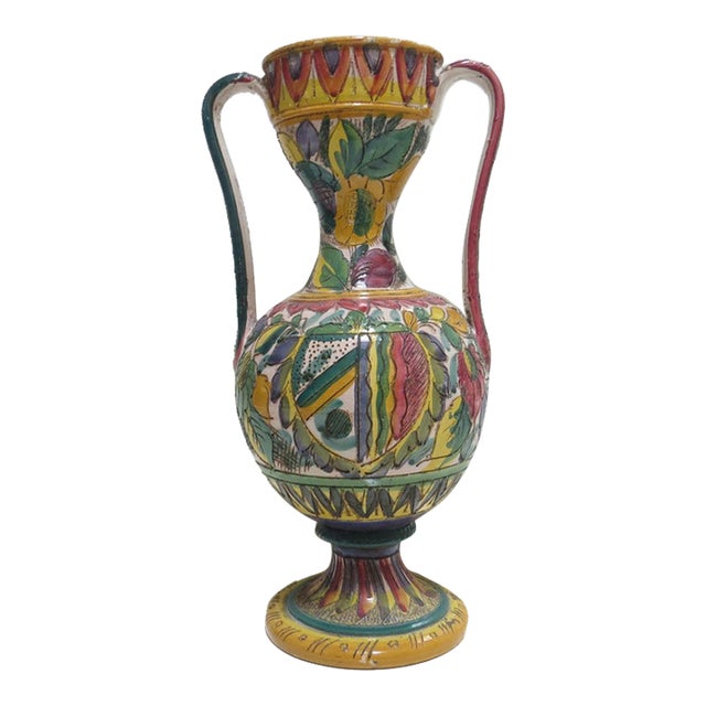 Vintage Orvieto Hand-Painted Italian Majolica Vase For Sale