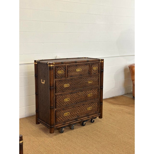 Brown 1991 Rare Ralph Lauren Senegal Rattan & Faux Bamboo Campaign Chest of Drawers For Sale - Image 8 of 11