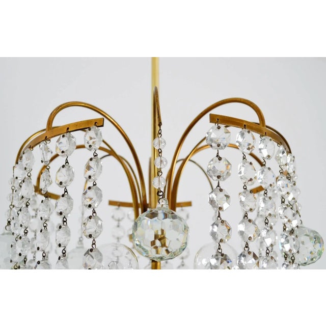 Austrian Crystal Glass and Brass Chandelier, 1950s For Sale - Image 6 of 9