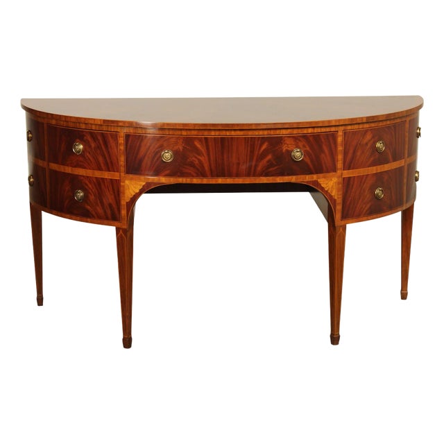 Maitland Smith Hepplewhite Style Deep Mahogany Inlaid Demilune Sideboard For Sale