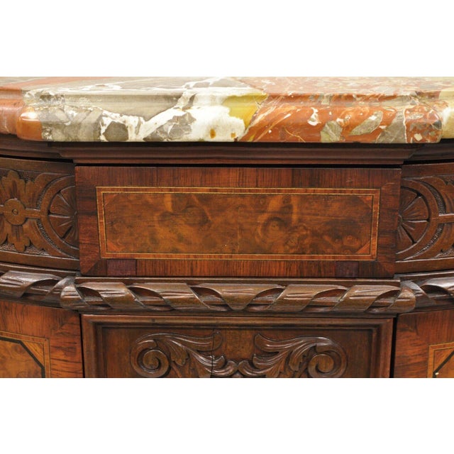 Early 20th Century French Louis XV Baroque Style Carved Burl Walnut Rouge Marble Top Commode Server For Sale - Image 10 of 12