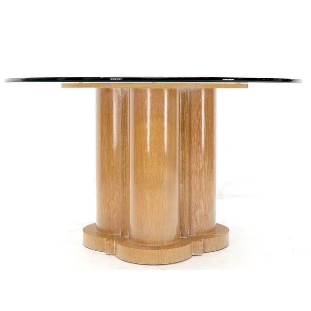 Wood Cerused Oak Triple Cylinder Base 52" Round Glass Top Dining Conference Table For Sale - Image 7 of 12
