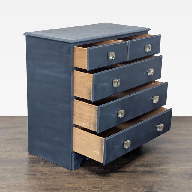 Traditional Classic Navy Blue 5-Drawer Dresser With Crystal Knobs For Sale - Image 3 of 10