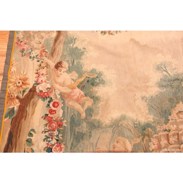 1900 - 1909 Nazmiyal Collection Antique Pictorial French Silk and Wool Tapestry For Sale - Image 5 of 8