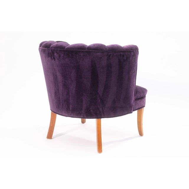 Art Deco Contemporary Art Deco Style Purple Velvet Channel Back Accent Lounge Chair For Sale - Image 3 of 9