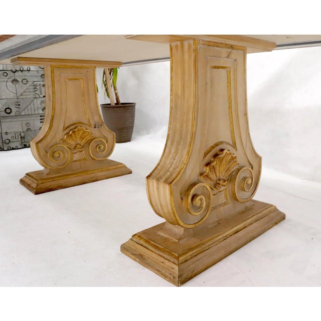 Mid-Century Modern Enamel Decorated Marble Top Dining Table on Carved Gold Lyre Shape Pedestals For Sale - Image 3 of 13