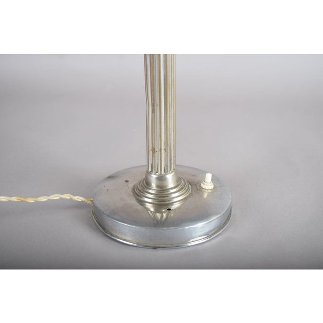 Metal Vintage Art Deco Machine Age Table Lamp with Frosted Glass Globe, 1920s For Sale - Image 7 of 16