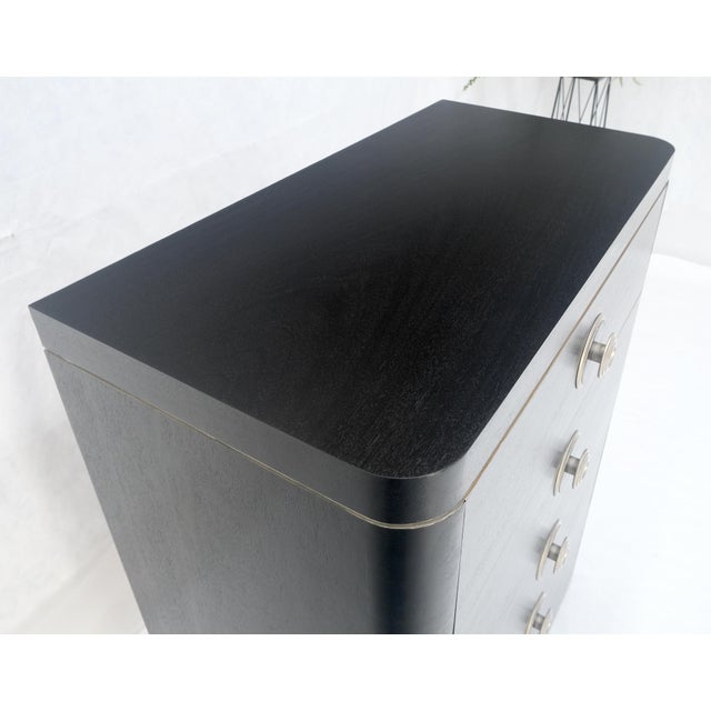Black Lacquer & Silver 5 Drawers Art Deco Tall Chest Dresser MINT For Sale - Image 6 of 18