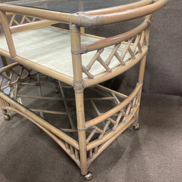 Mid-Century Modern 1970s Vintage Rattan & Bamboo Bar Cart For Sale - Image 3 of 9