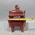 Chinese Chinese Red Glazed Gilt Bronze-Form Quadripod Censer With Beast Finial, Marked "Ming Xuande" (Fang Ding) For Sale - Image 3 of 9
