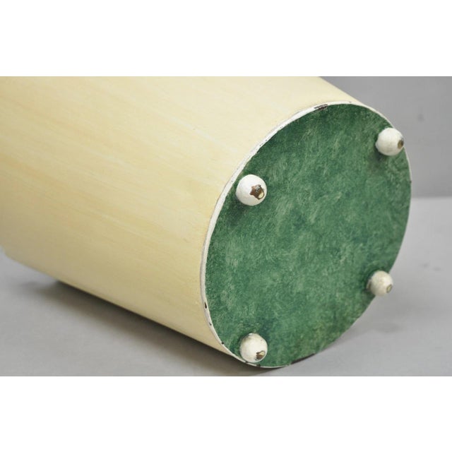 Vintage Italian Hollywood Regency Tole Metal Cream & Green Painted Wastebasket For Sale - Image 11 of 12