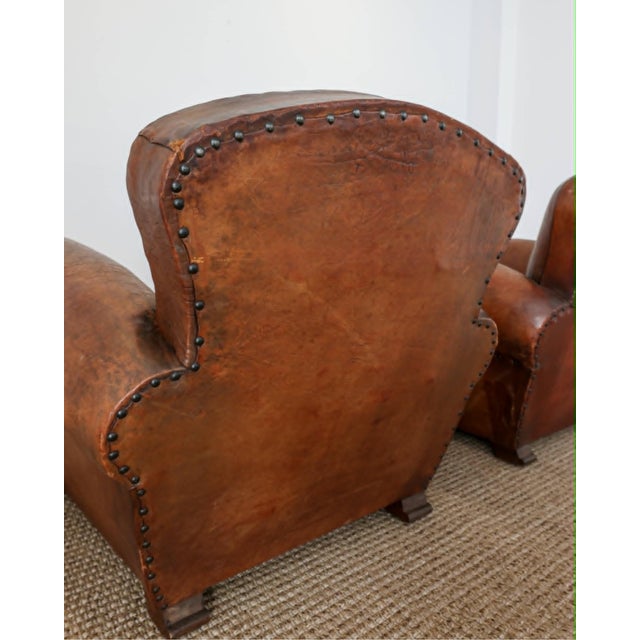 Pair of Antique French Leather Club Chairs - Circa 1920s For Sale - Image 14 of 16