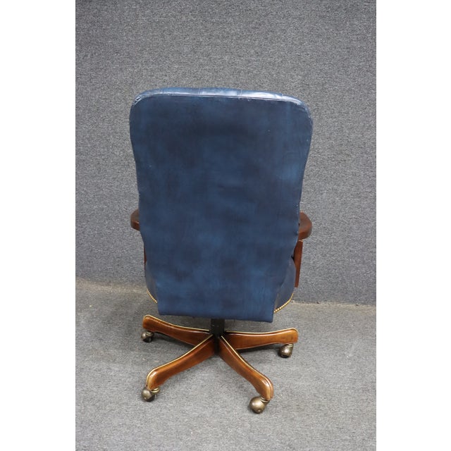Wood Tufted Leathercraft Swivel Office Chair With Cherry Frame For Sale - Image 7 of 10