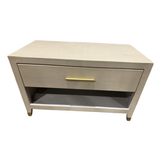 Restoration Hardware Beige Faux Shagreen Nightstand For Sale