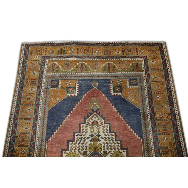 1960s Vintage Handmade Orange, Blue, Red Turkish Oushak Rug 4'3" X 7'6" For Sale - Image 4 of 7