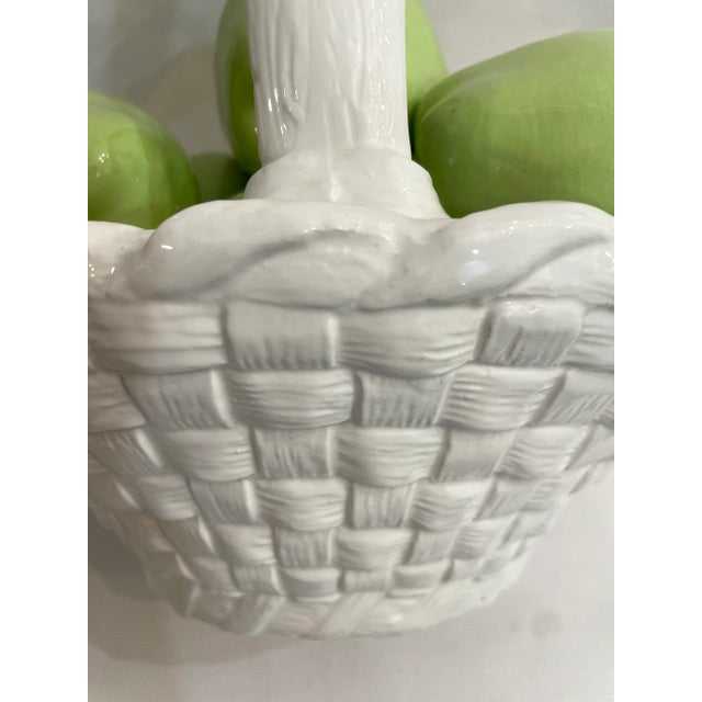 Mid 20th Century White Ceramic Trompe L’oeil Green Apple Basket For Sale - Image 4 of 10