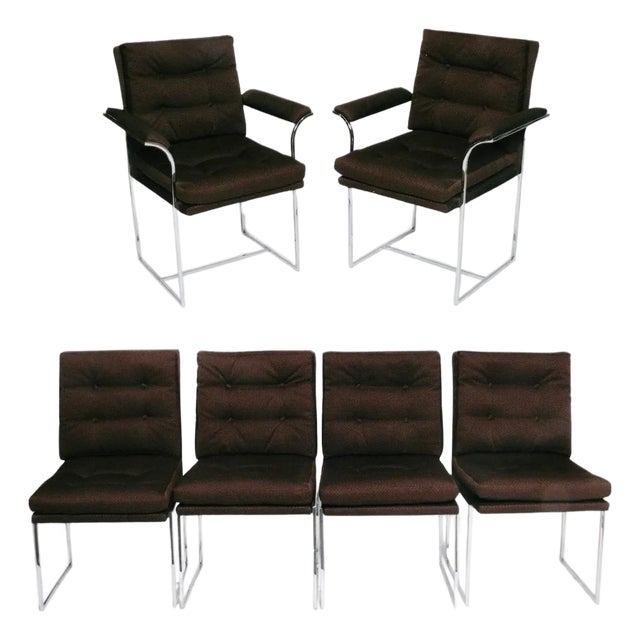 1960s Chrome Mid-Century Modern Dining Chairs Attributed to Milo Baughman- Set of 6 For Sale