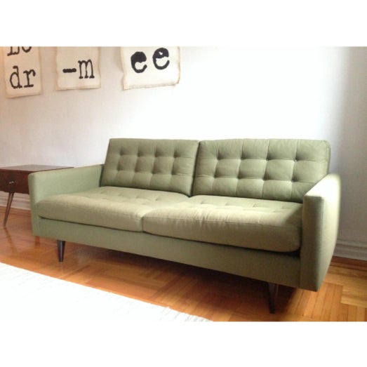 Modern Crate Barrel Olive Tufted Petrie Sofa Chairish