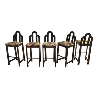 Post Modern Italian Black Lacquer Bar Stools -Set of 5 For Sale
