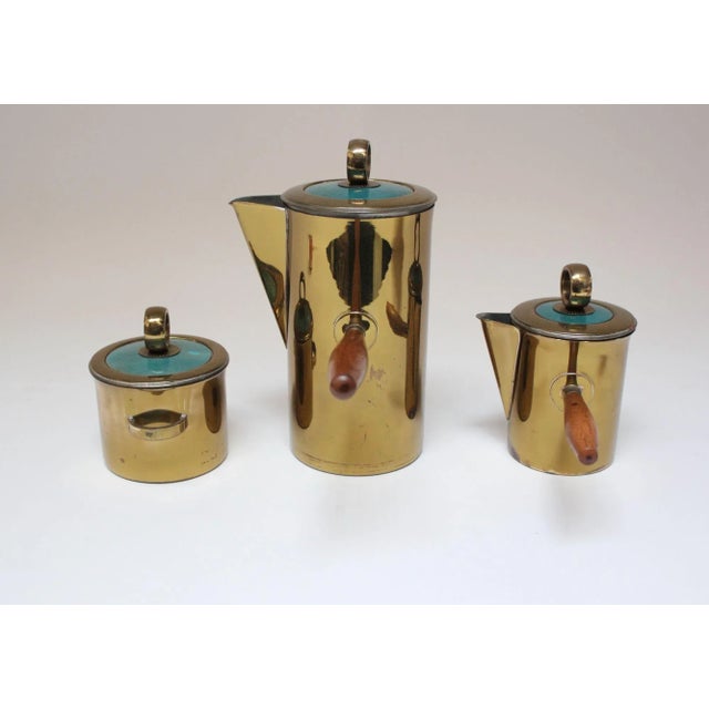 Mid-Century Modern Vintage Georges Briard "El Dorado" Enamel and Brass Tea/Coffee Service For Sale - Image 3 of 12
