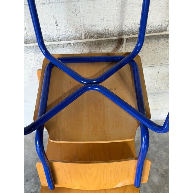 Blue Tubular Steel Stacking Chairs Set of 2 European Vintage Mid-Century Modern 1970s For Sale - Image 11 of 11