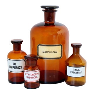 1960s Amber Glass Apothecary Bottles, Set of 4 For Sale